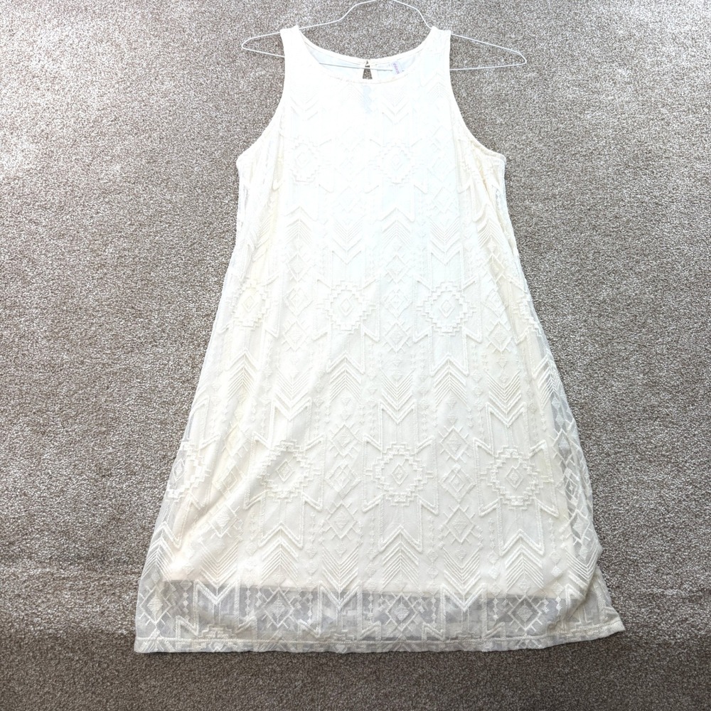 Xhilaration Womens Large Ivory Geometric Lace Sleeveless Shift Dress Boho Party